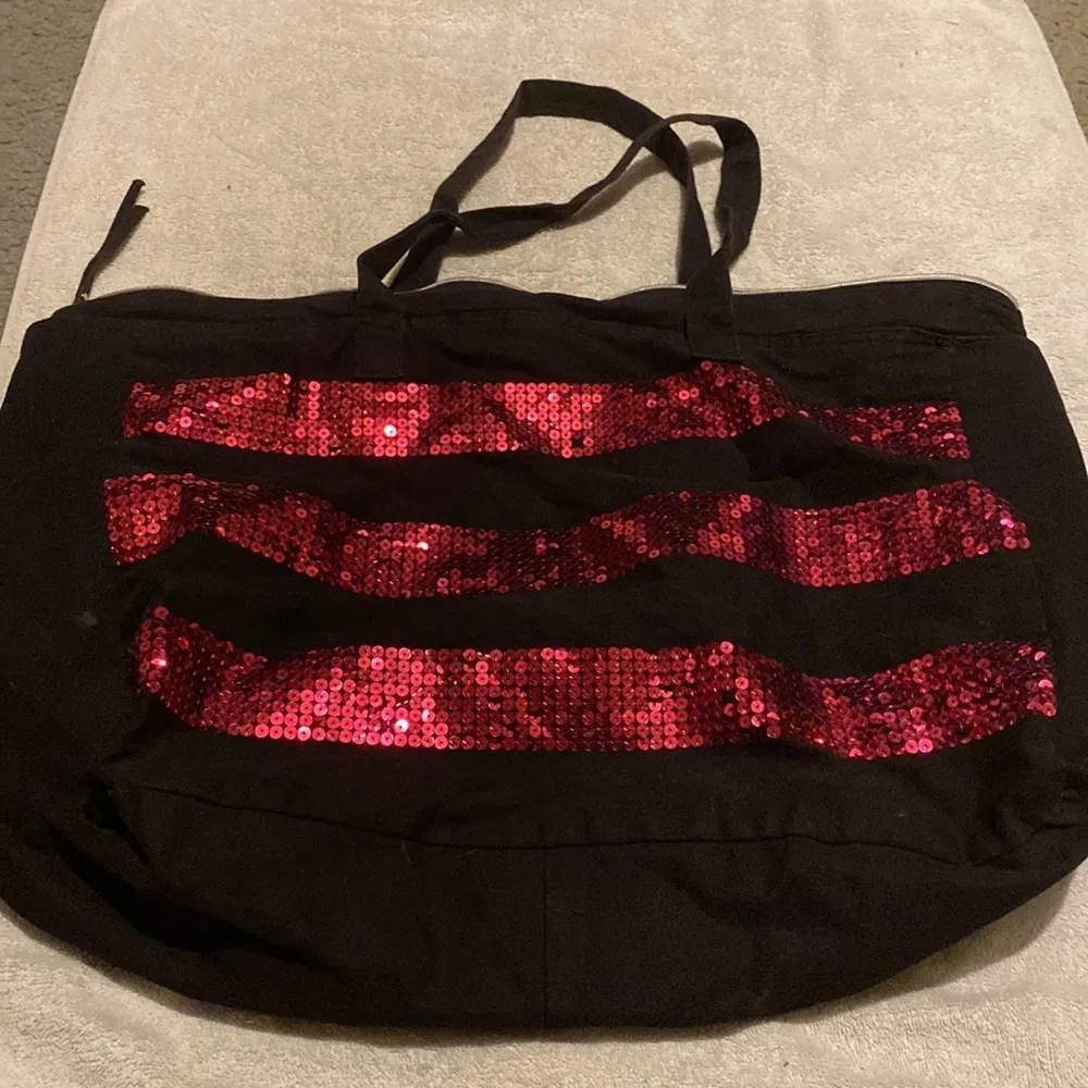 VICTORIA'S SECRET Extra Large Pink Sequins Logo ZIP Up  Travel  Beach TOTE BAG‌ - Image 2
