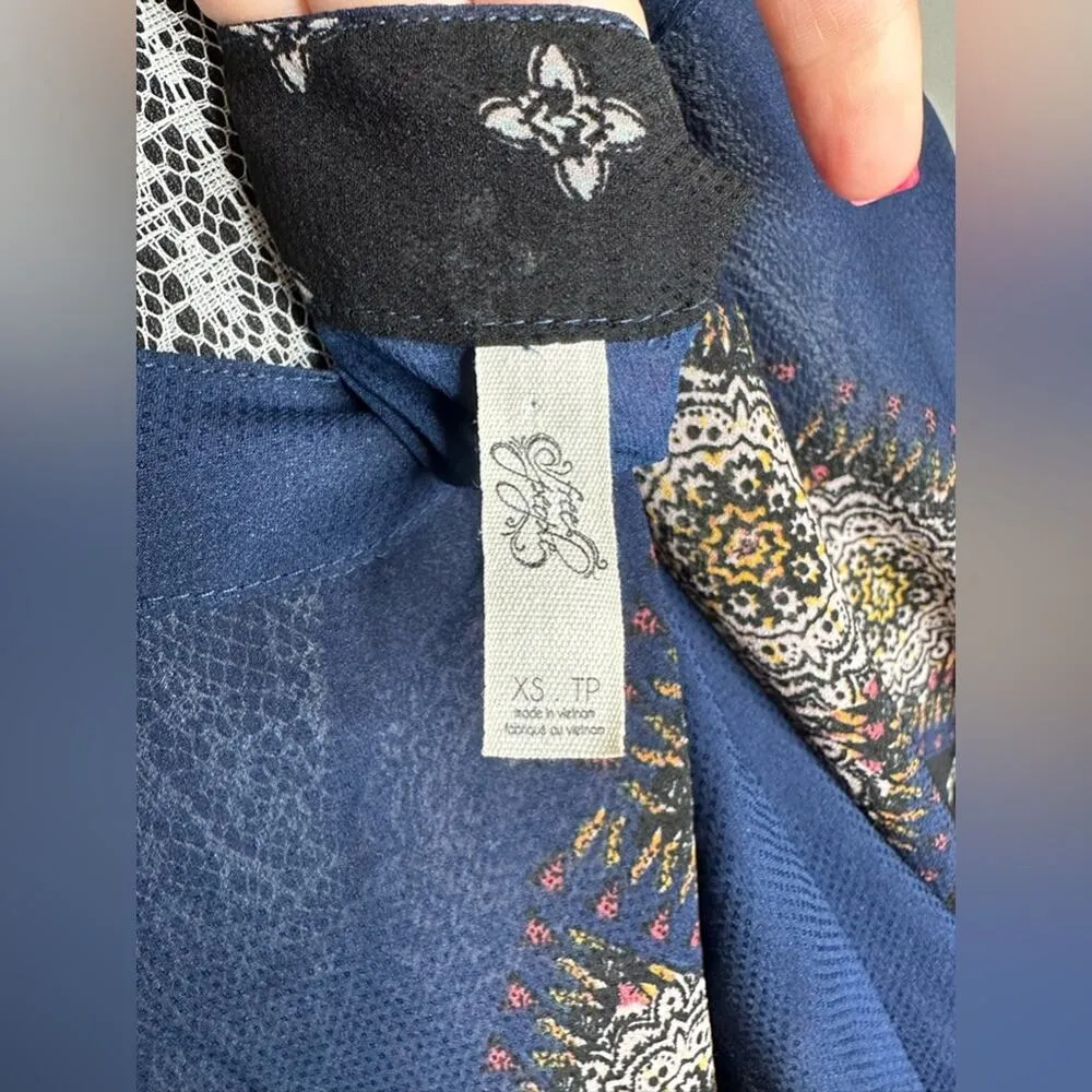 FREE PEOPLE Womens Boho Printed Kimono Tied Sleeve V-Neck Mini Dress Size XS - Image 5