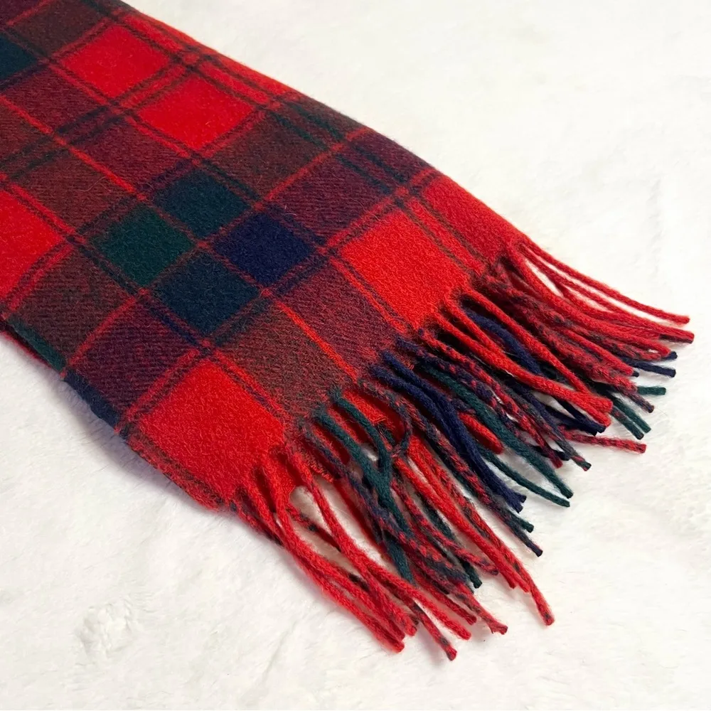 James Pringle Weavers Red Robertson Classic plaid wool Scarf with Fringe Trim - Image 3