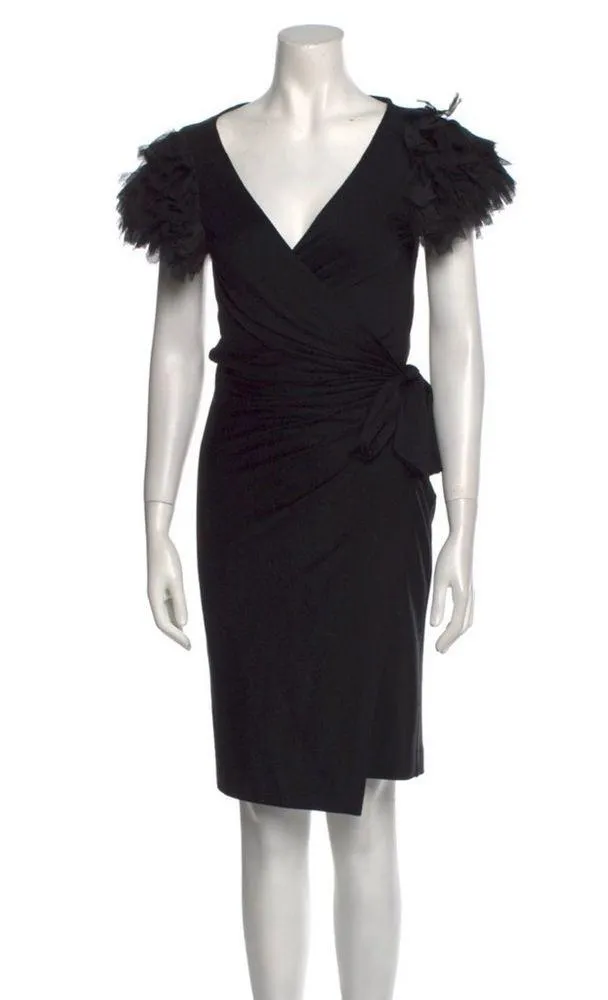 DVF Black Beulah V-neck Midi Wrap Dress - Image 4