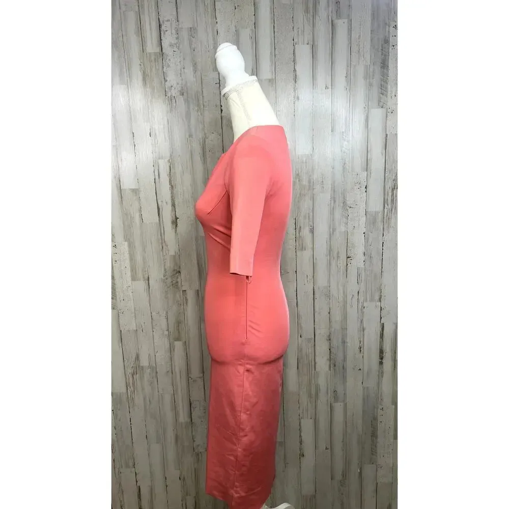 Diane von Furstenberg Coral Fitted Knee Length‎ Dress Size 2 Short Sleeve - Image 6