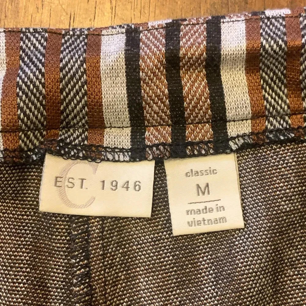 Cato Pants Medium Brown Black White Stripes Belt Detail Straight Leg Casual - Image 3