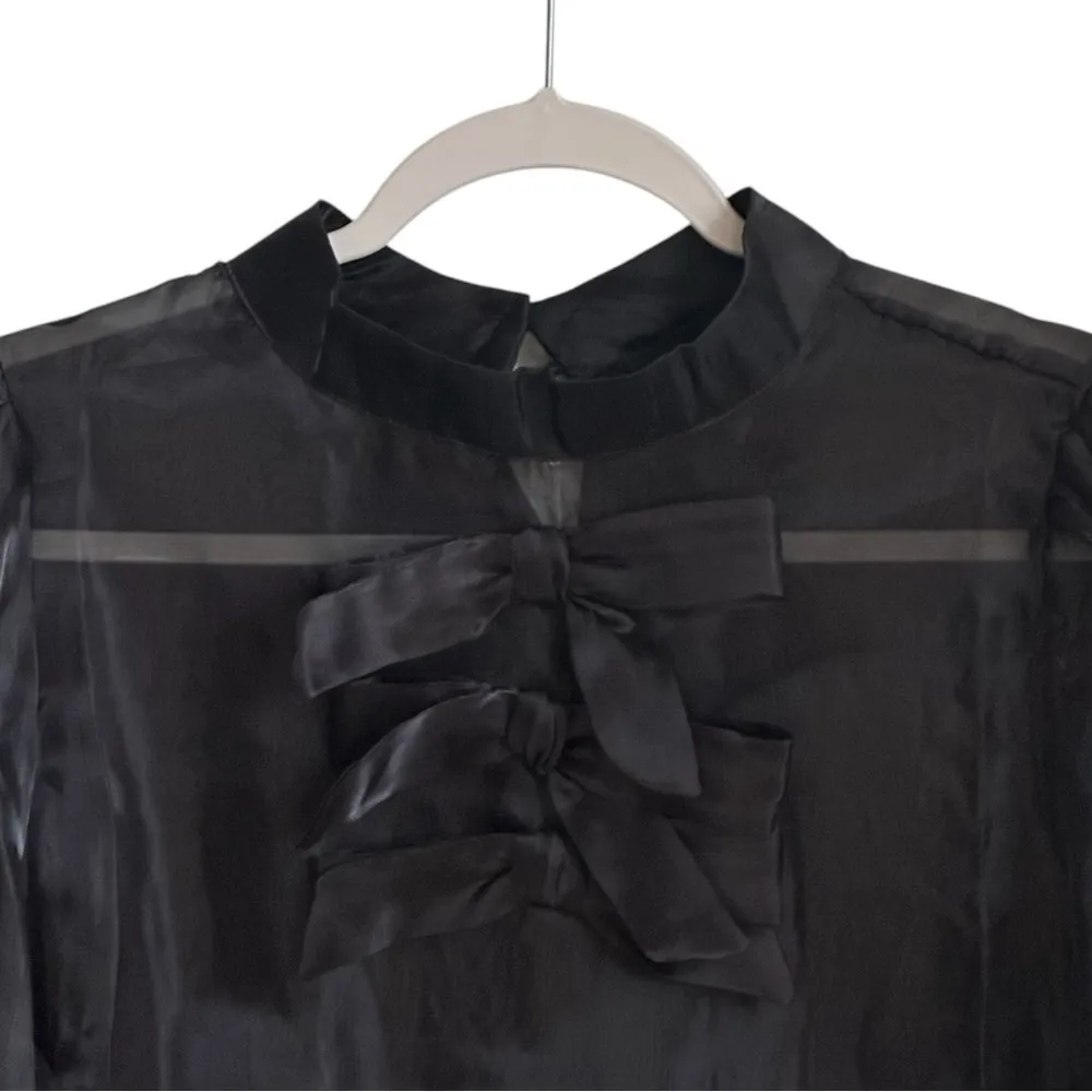 Alice Blue Black Ruffled Tie Front Blouse Medium - Image 3