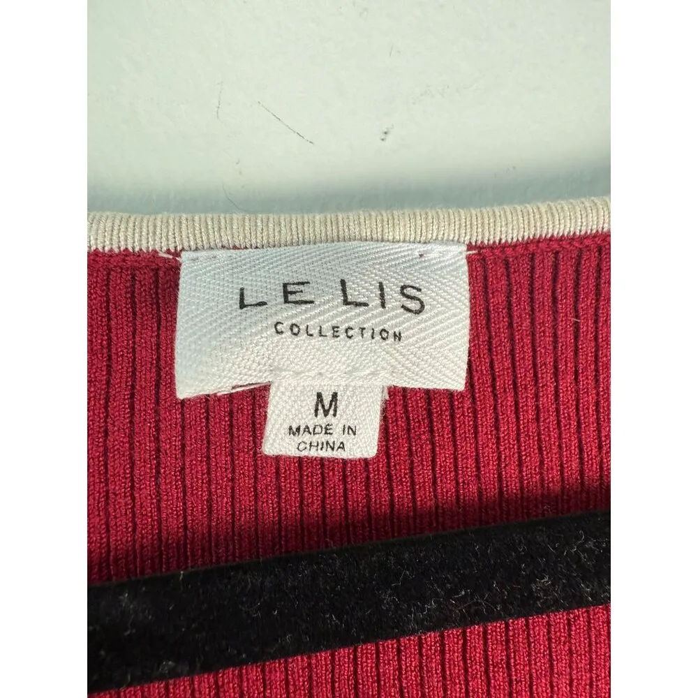 Le Lis Collection NWT Ribbed Top with Tie Detail Maroon Cream Size M Gameday Col - Image 7
