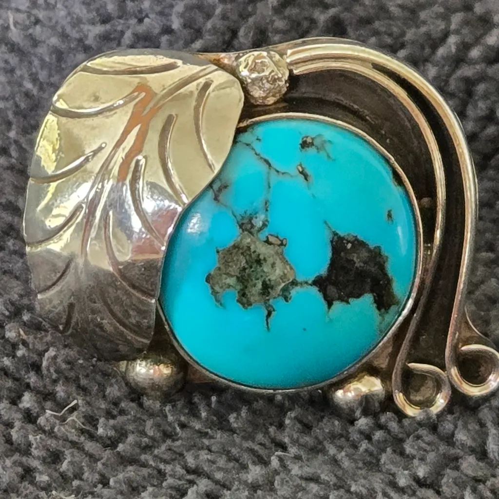 VINTAGE NAVAJO SILVER TURQUOISE RING Blue - Image 5