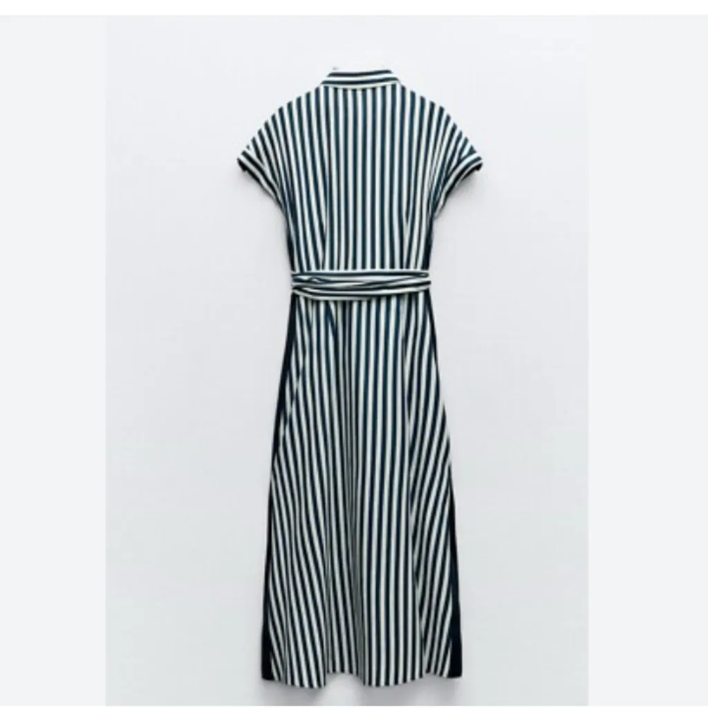 NWT ZARA  STRIPED LINEN/COTTON BLEND MIDI SHIRTDRESS  Bloggers Fave - Image 3