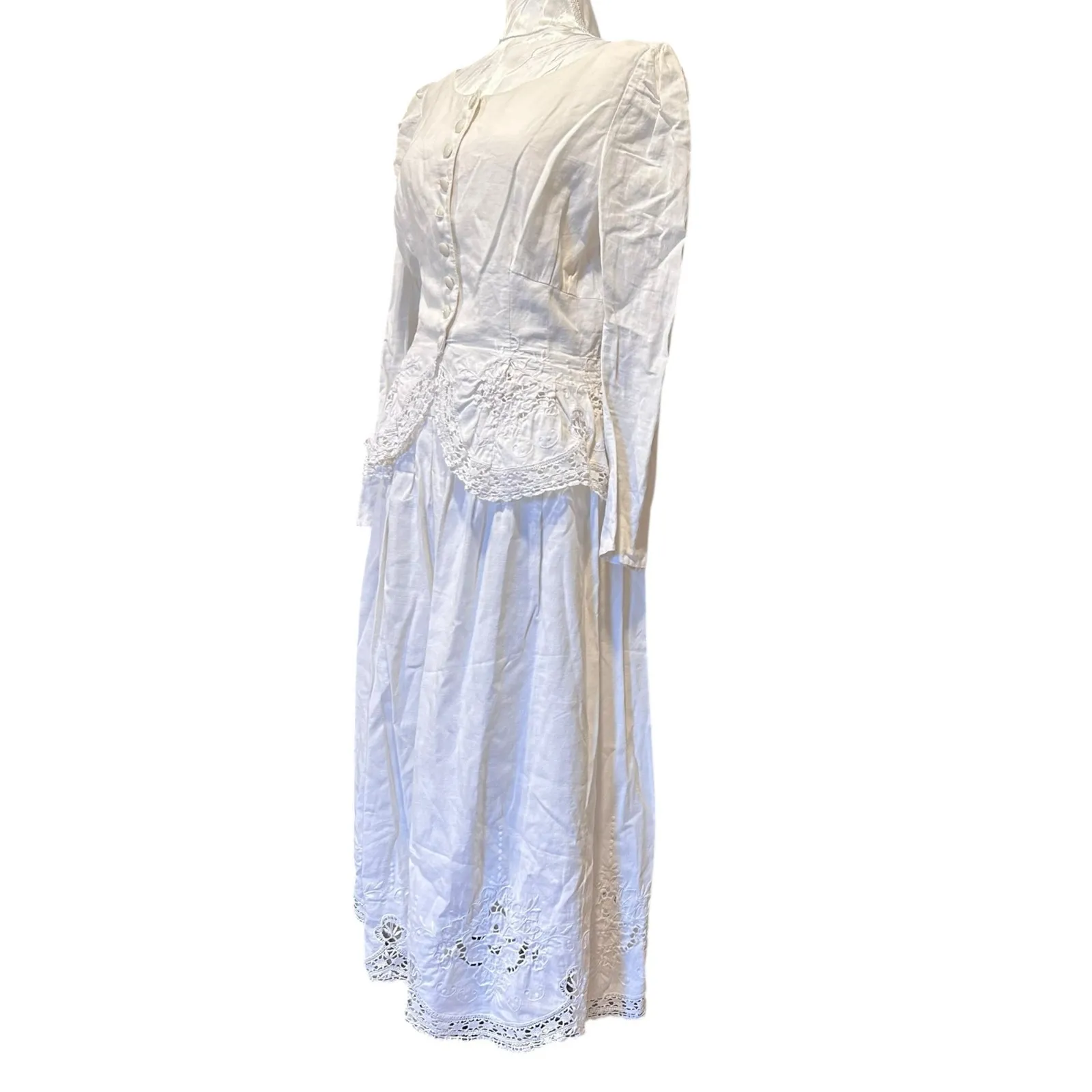Vintage White Linen Skirt Set Women Sz Small Marie St Claire Lace Soft Girl Chic - Image 16