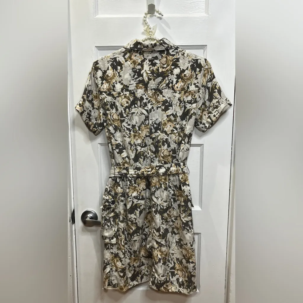 L.L. Bean Signature Short Sleeve Floral Utility Waist Tie Dress Size 4 Floral - Image 5