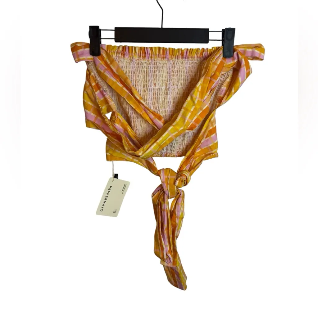 Nwt Peppermayo Colorful Summery Striped Smocked Tie Back Linen Tube Top - Image 2