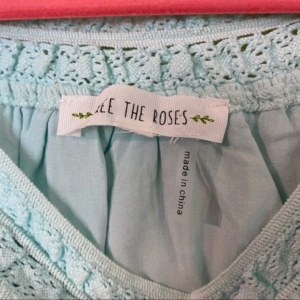 Free The Roses Boho Off The Shoulder Bat Wing Top Size S/M Blue - Image 10