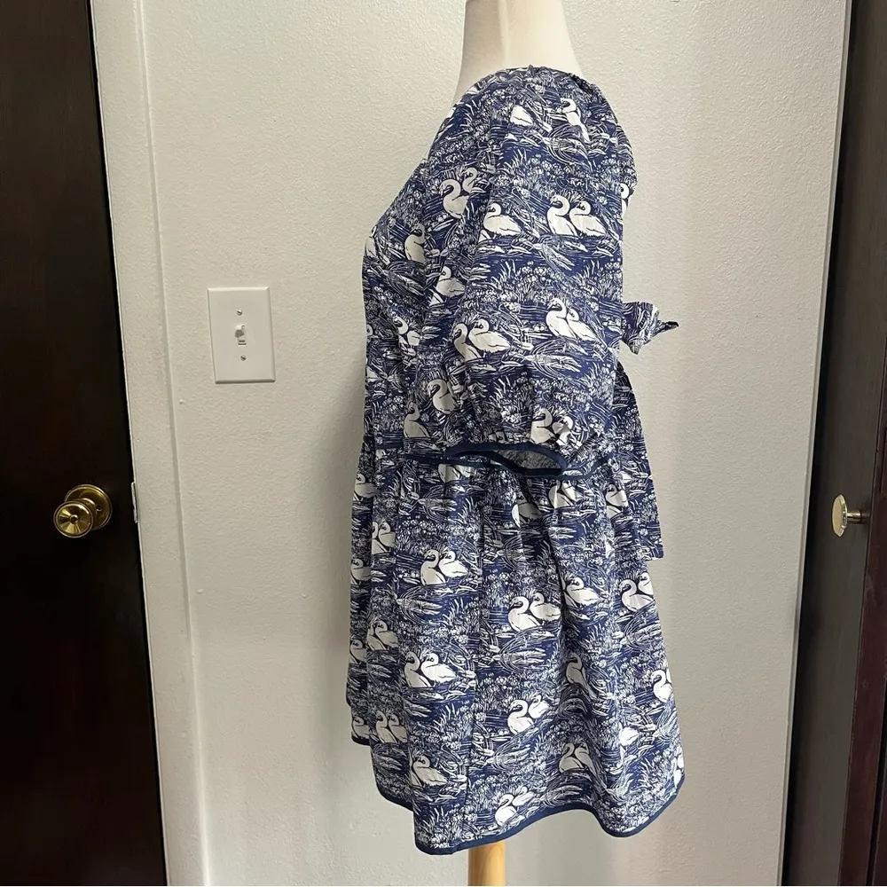 Laura Ashley UO Toile Bella Tiered Babydoll Dress Womens Size Small Blue White - Image 2