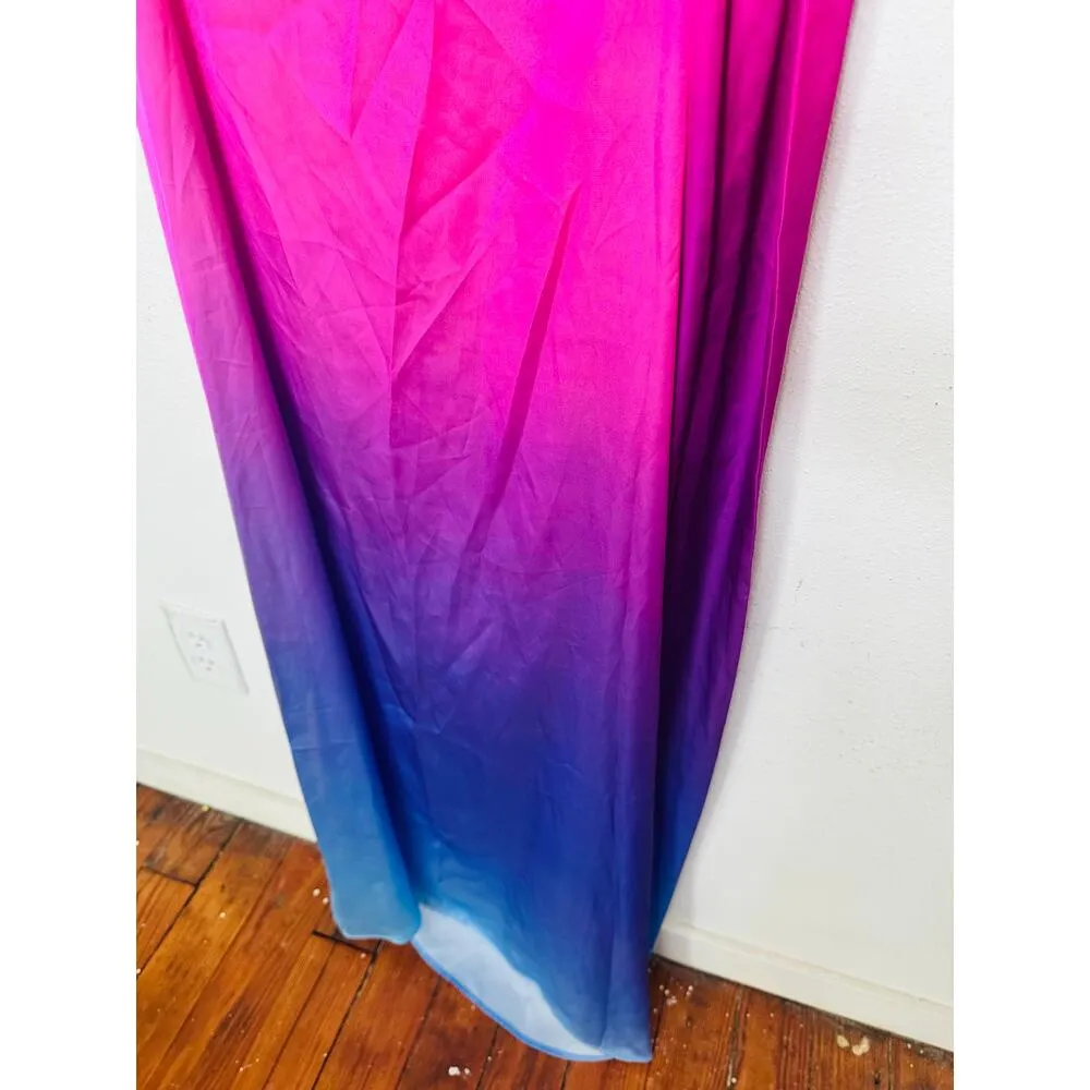 BAOBAB Orange Pink Purple Satin Shift Open Back One Shoulder Ombre Ari Gown L Size L - Image 12