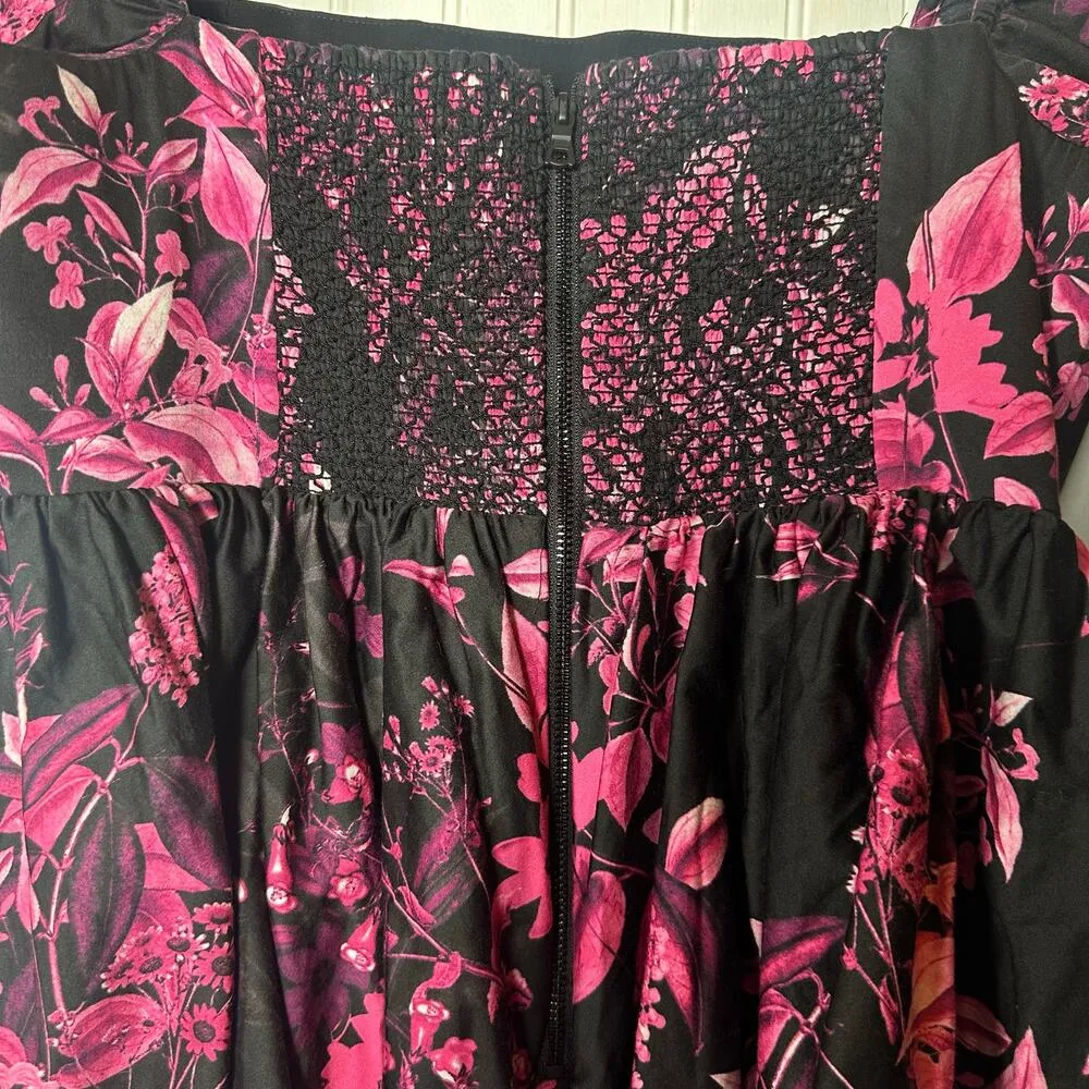 Alice + Olivia Emmalou Tiered Mini Dress Black & Floral Print - Image 5