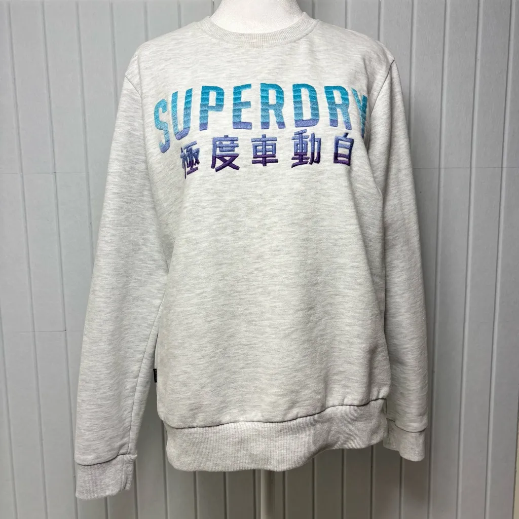 Superdry Light Gray Sweatshirt with Blue and Purple embroidered Logo Size 6 - Image 9