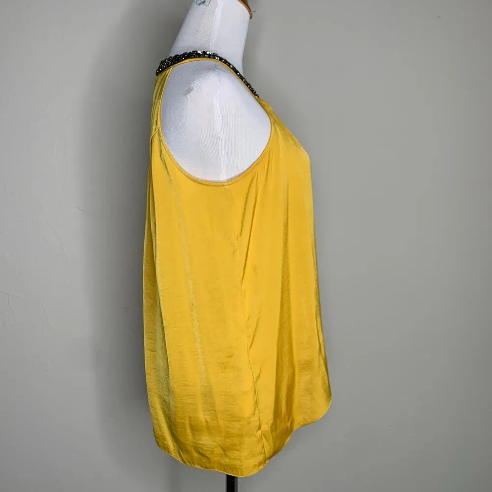 Gold Silky Rhinestone Embellished Neck Blouse XXS - Image 4