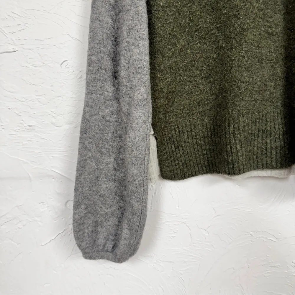 Madewell Green & Tan Merino Wool & Alpaca Blend Sweater Womens S Balloon Sleeve - Image 2