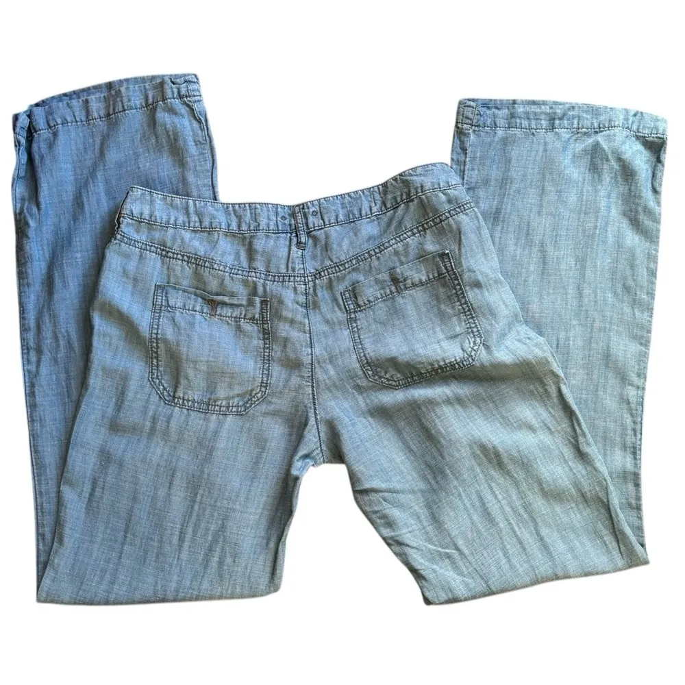 Pilcro Chambray Tencel Linen Wide Leg Pant 28” Mid Rise Pockets - Image 4