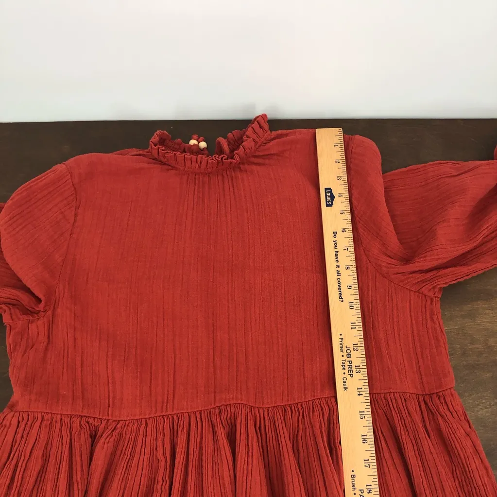 Free People Long Sleeve Crinkle Babydoll Dress L - Image 9