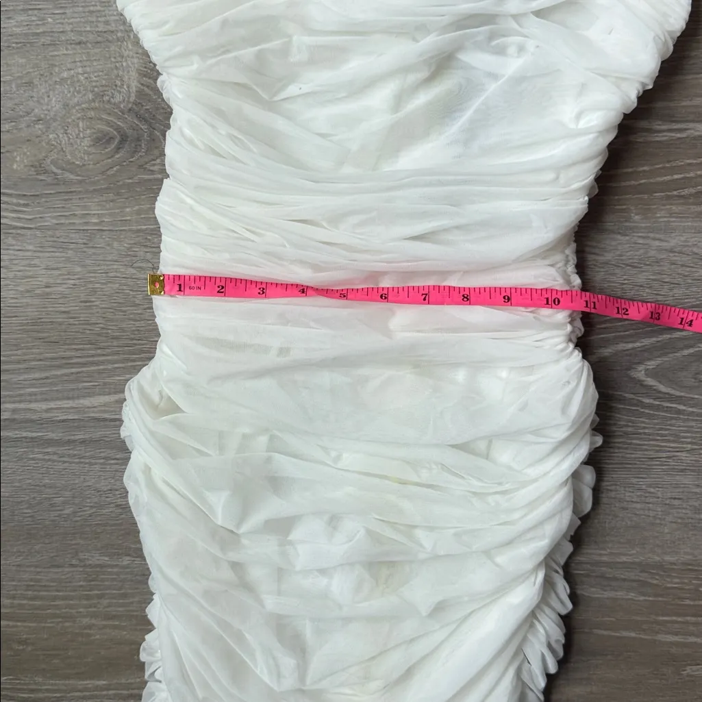 NEW Aliava Justina Ruched Organza Mesh Midi Dress (Off White Medium - Image 11