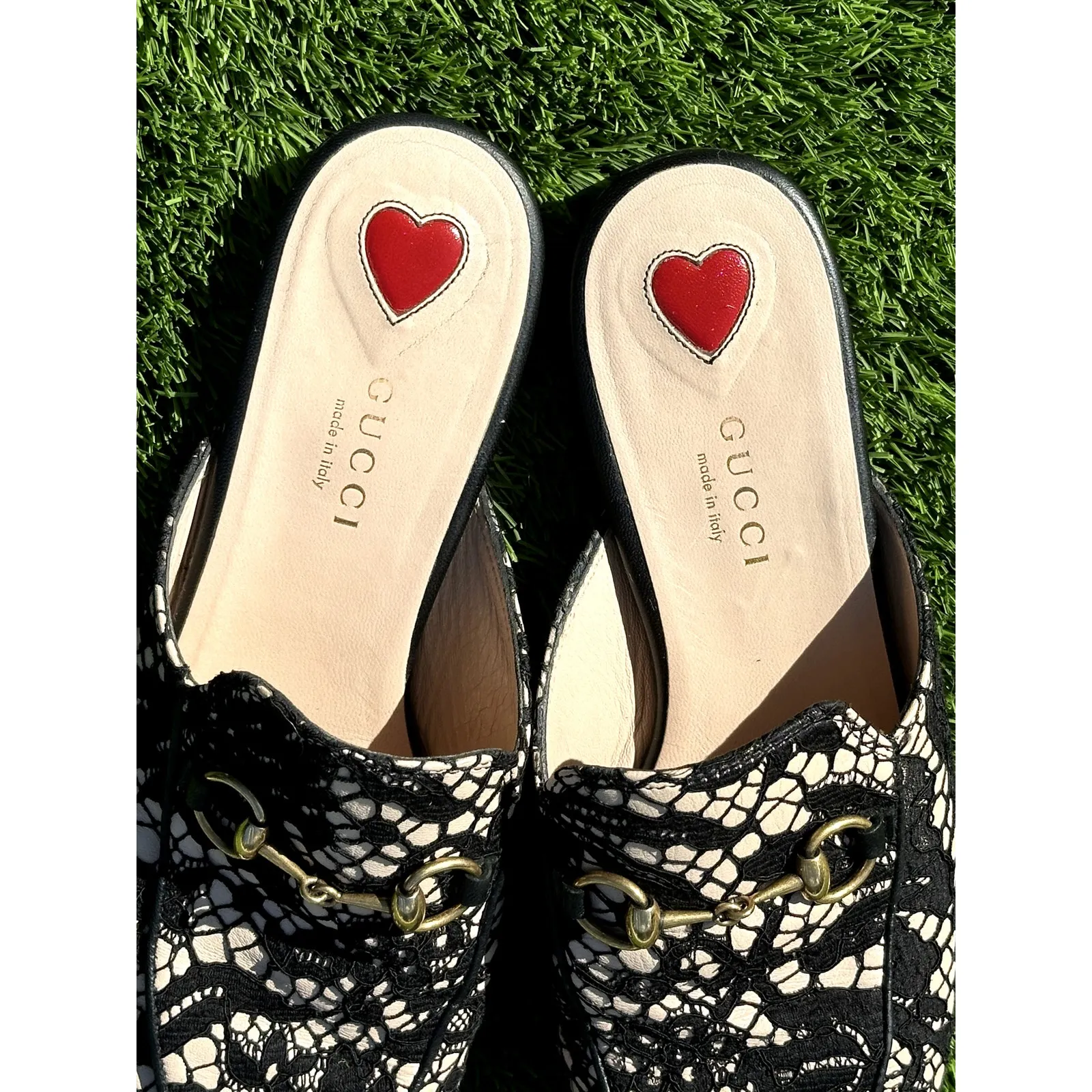 Gucci Princetown Romantic lace horsebit mules Black/Cream lace detail Size 36 - Image 5