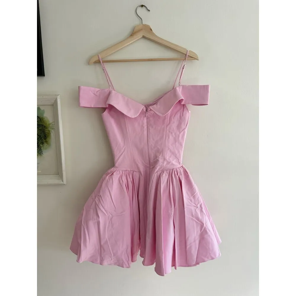 HOUSE OF CB Elida Ballerina Pink Off Shoulder Mini Dress Size Small - Image 6