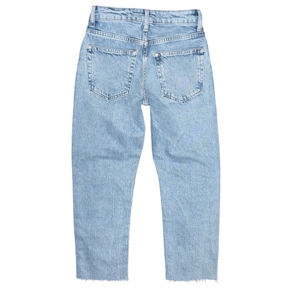 NWT Topshop High Waisted Straight Leg Jeans Raw Hem Petite Womens 24 Light Denim - Image 2