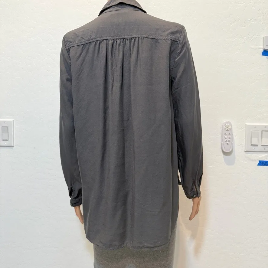 Anthropologie Maeve Tuesday XS button front tie low hem top TLS1 2904 Gray - Image 8