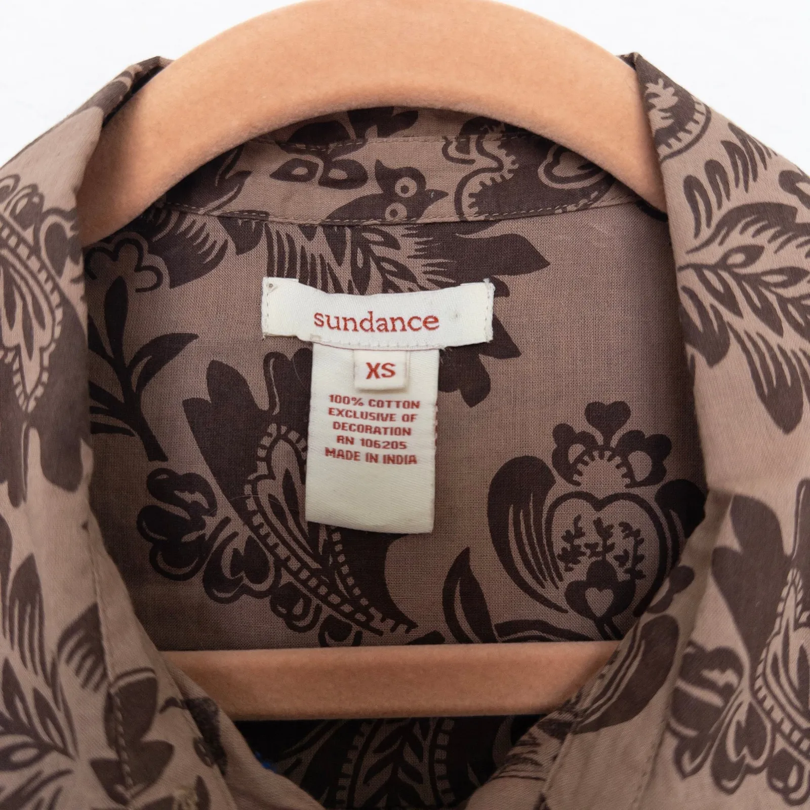 Sundance Womens Button Down Shirt Size XS Brown Floral Embroidered Boho Cottage - Image 3