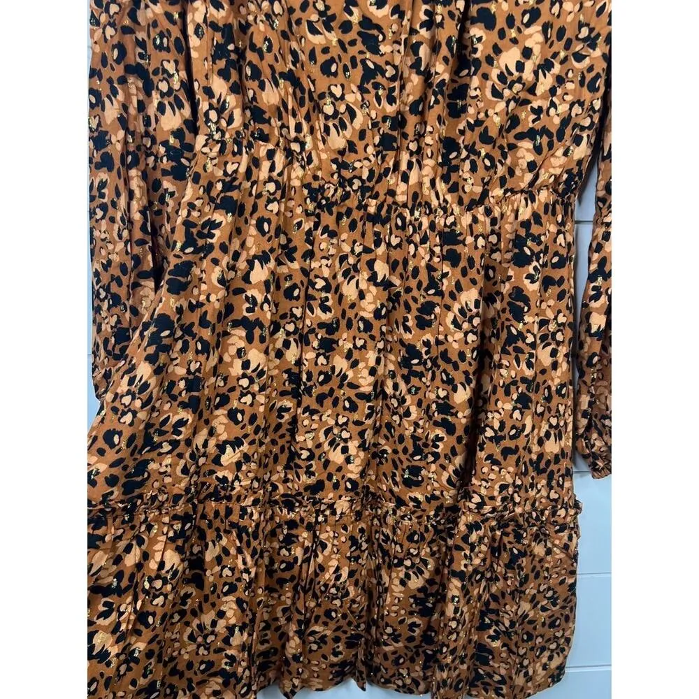 Sugarlips Leopard Print Long Sleeve Ruffle Hem Mini Dress Size M Animal - Image 5