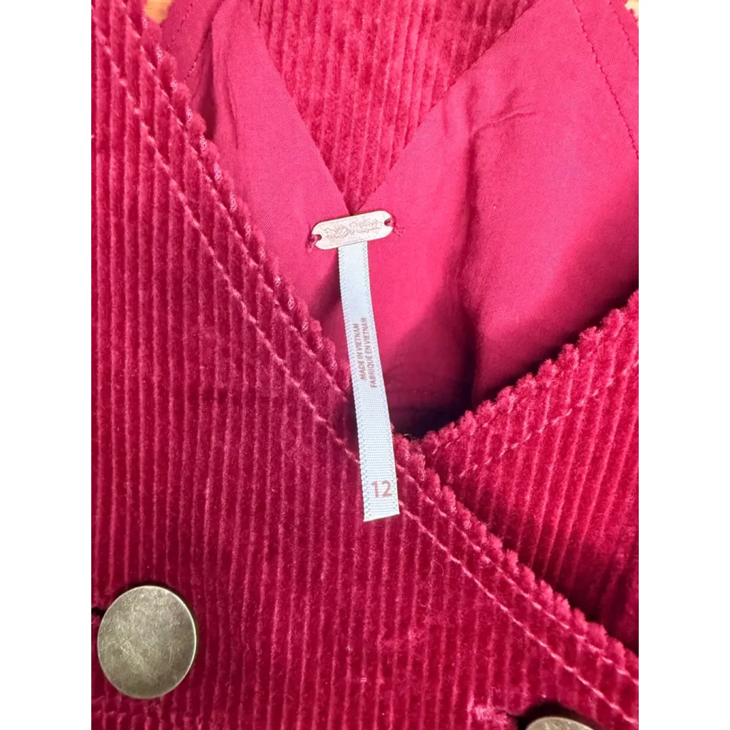 Free People Burgundy Corduroy Pinafore Overall Dress Size 12 Boho - Image 2