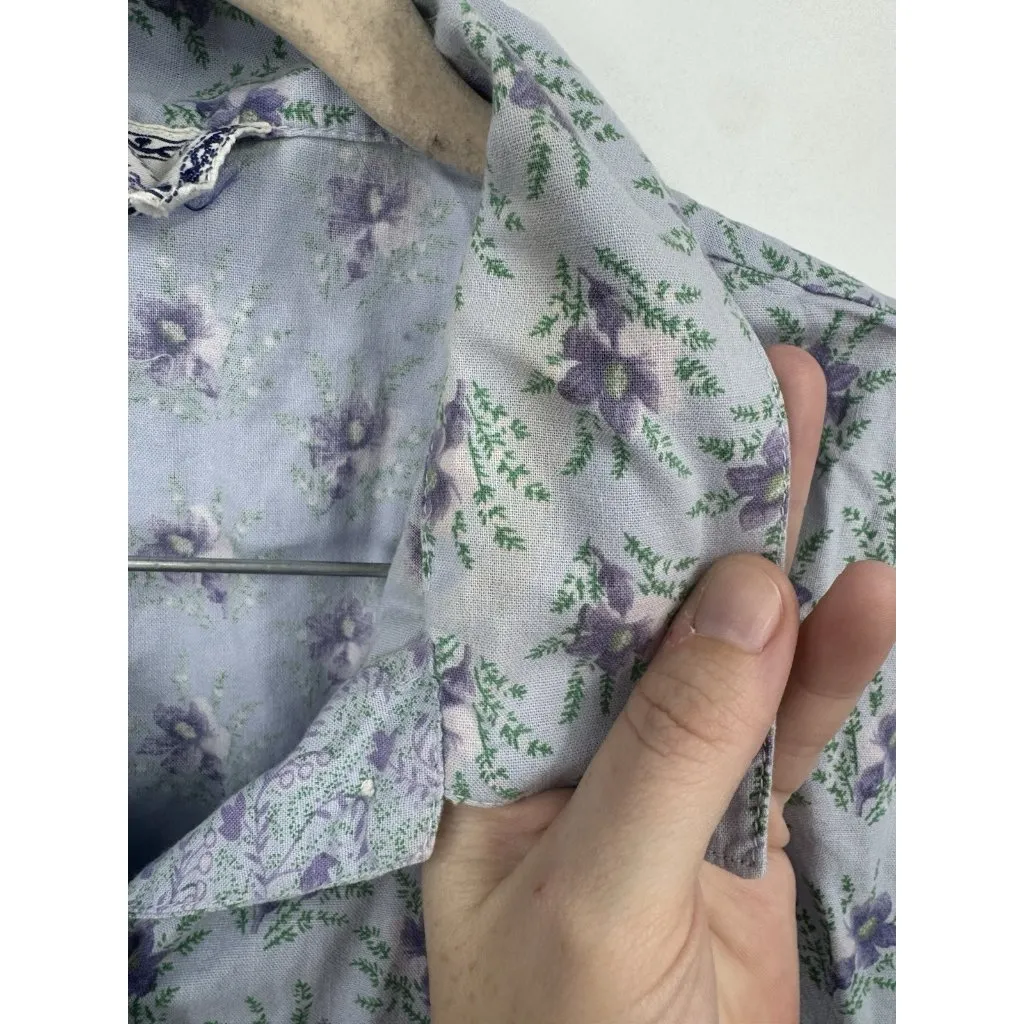 April Cornell Floral Button Front Cotton Shirt Women Large VTG Cottage Peasant Blue - Image 5