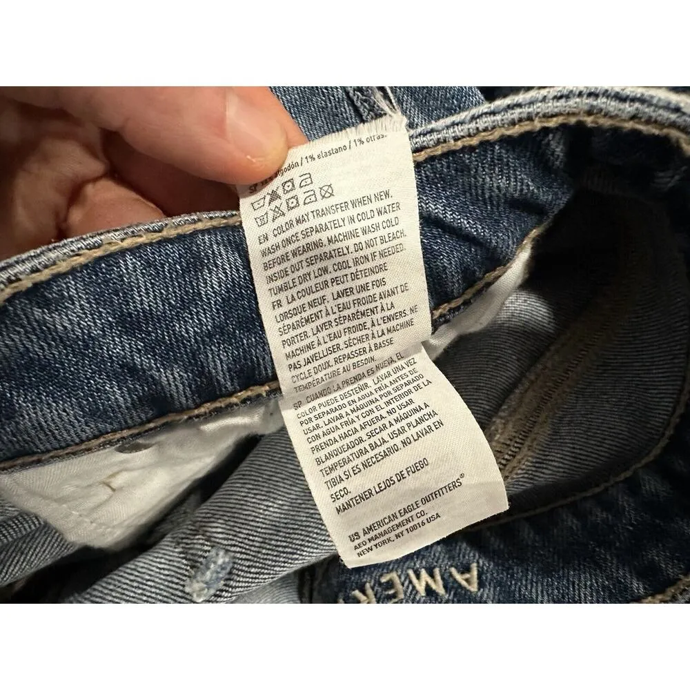 American Eagle Wide Leg Crop Jeans Distressed Raw Hem US 4 - Image 8