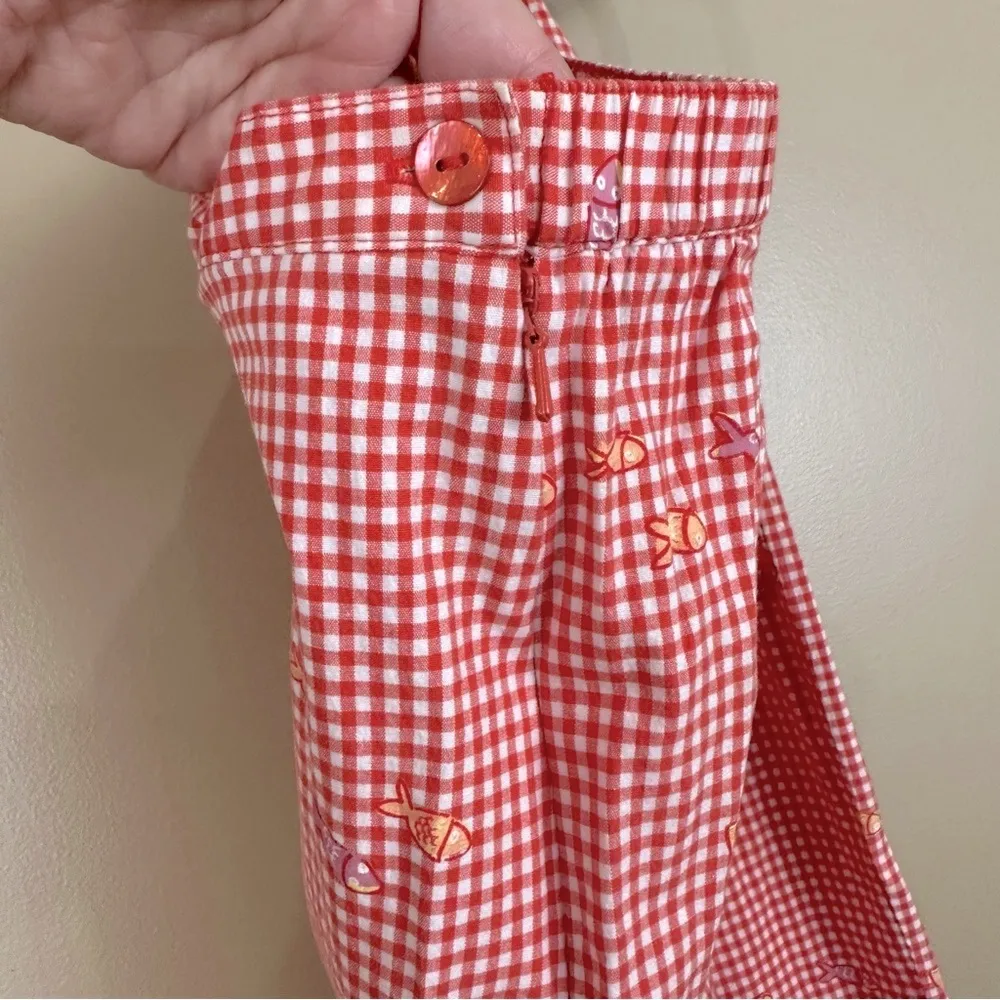 Vintage Spartelle Red White Gingham Fish Embroidered Ribbon Trim Capri Pants M Size M - Image 6