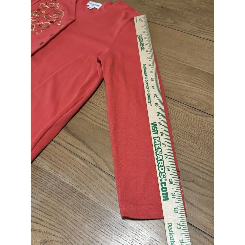 Breckenridge Orange Cardigan Sweater Embroidered Button Up Size PS Cotton/Poly - Image 8