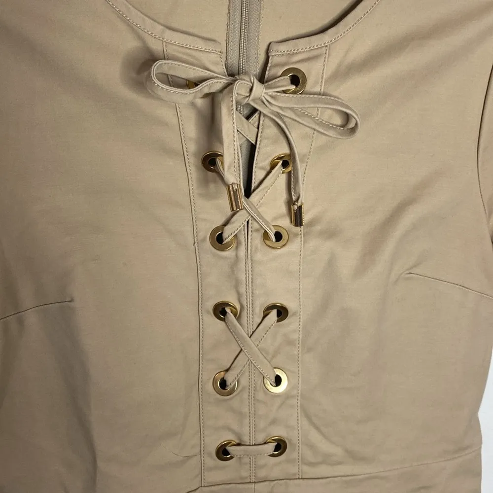 Michael Michael Kors tan lace up cotton blend shift t-shirt dress size 6 - Image 5