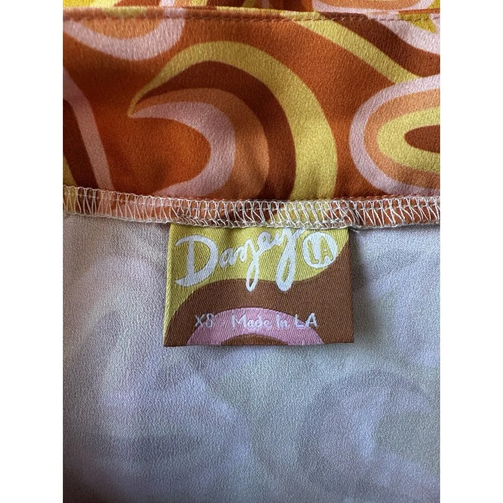 Dazey LA Anthropologie Retro Orange Floral Tiered Ruffle Maxi Skirt Size XS USA - Image 5