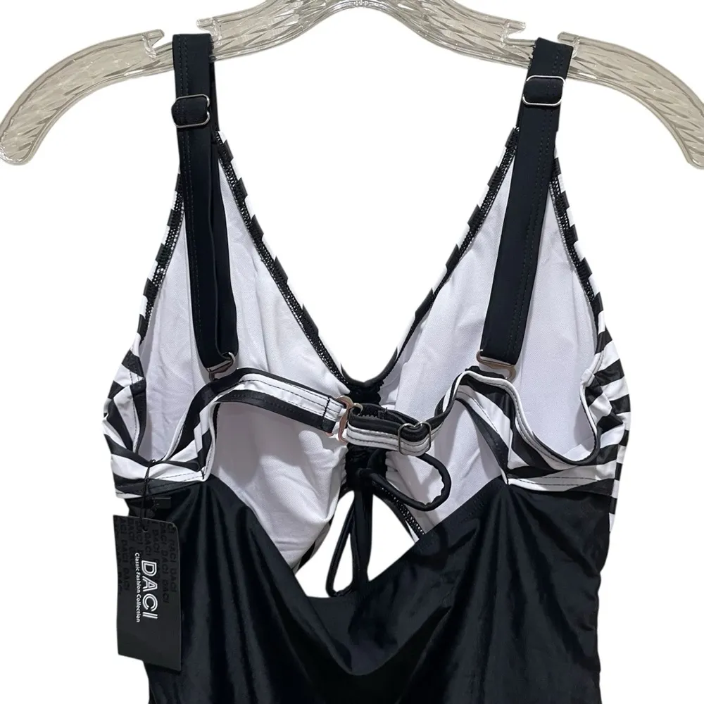 Daci High Waisted Monokini Bathing Suit Black And White Stripe Plus Size 16W NWT - Image 8