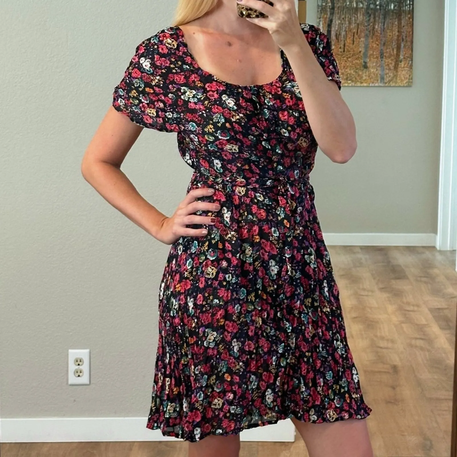 NC 17 by Danielle Karen Vintage 90s Floral Button Up Mini Dress Black Size undefined - Image 2