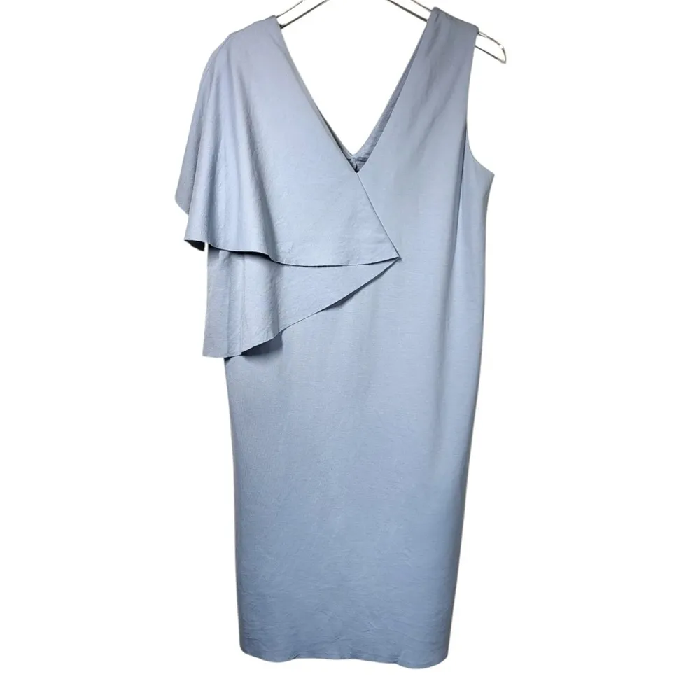 COS VNeck Draped One Sleeve Mini Shift Dress in Steel Blue - Image 2