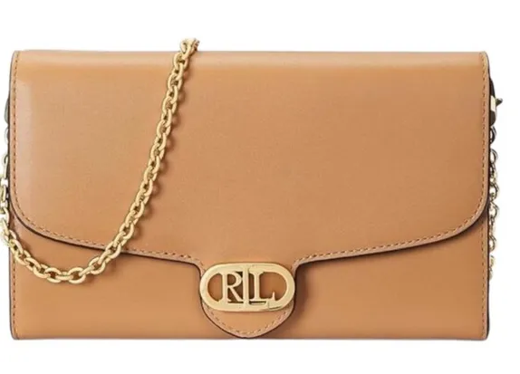NWT Lauren Ralph Lauren Leather Medium Adair Wallet Crossbody Summer Buff Tan - Image 1