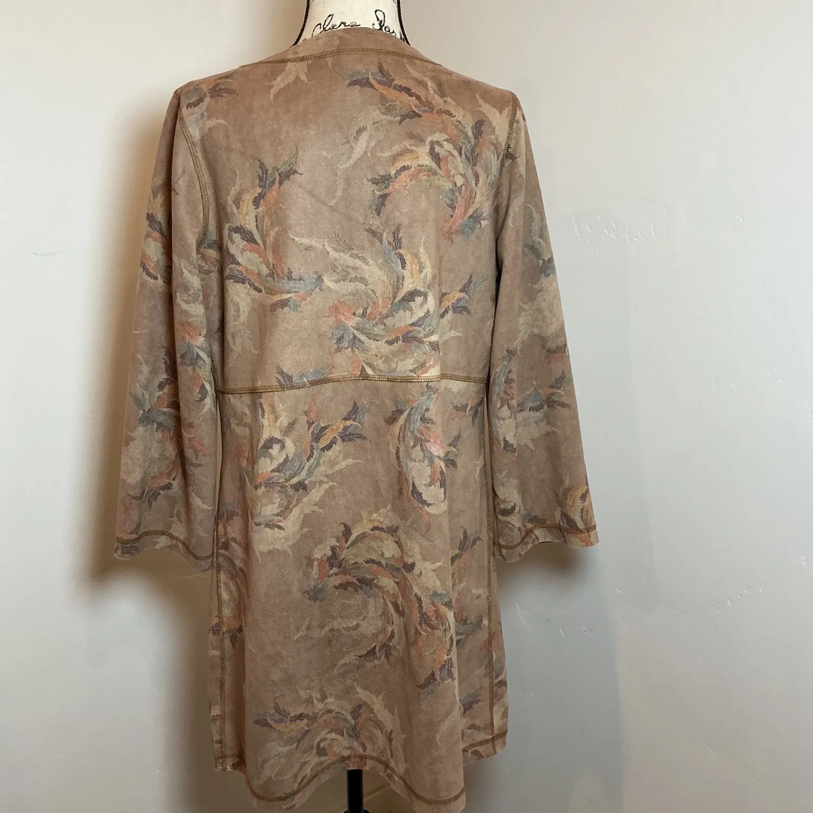 Solitaire Sheer Floral Duster Cardigan Brown Boho Artsy Layering Size M - Image 3