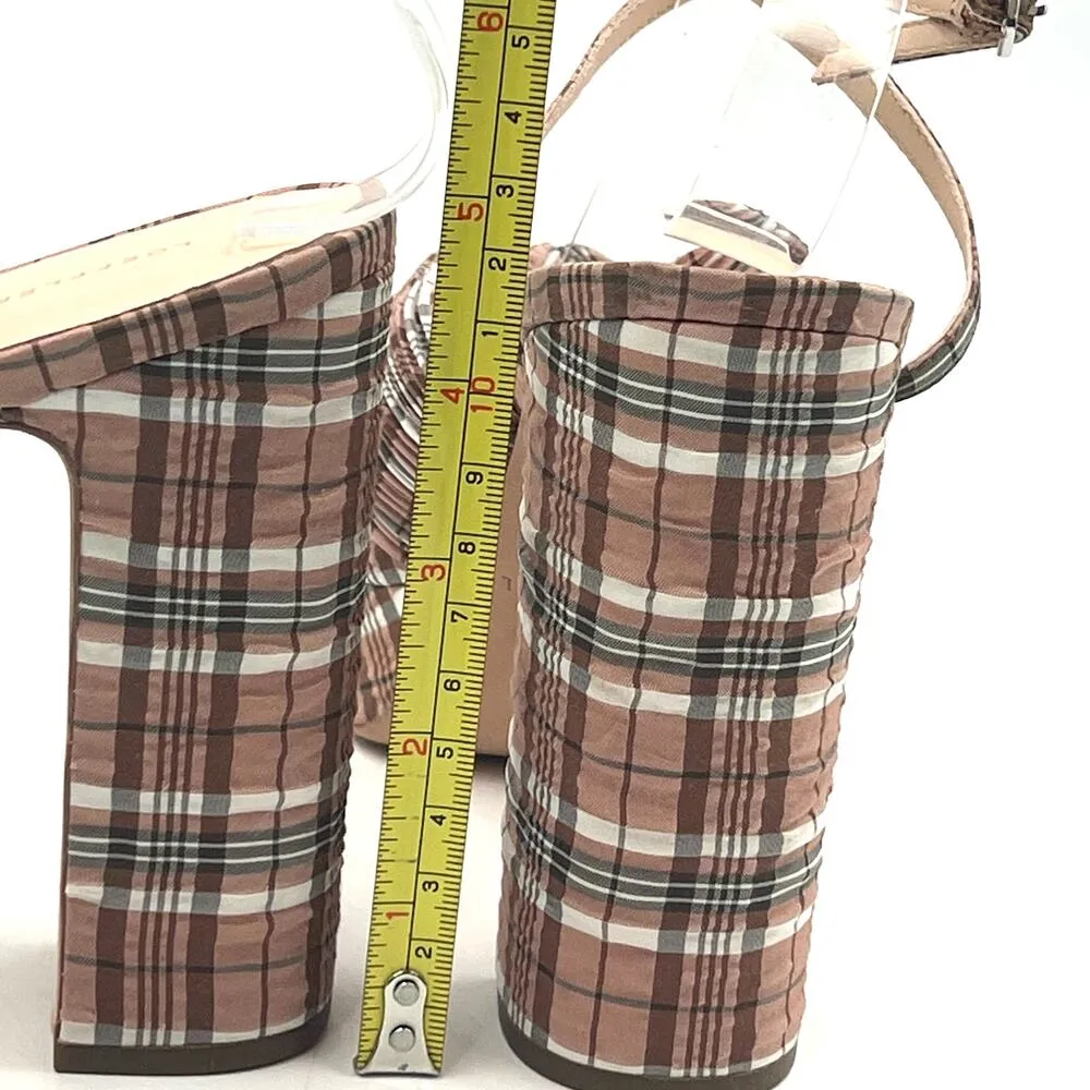 Loeffler Randall Natalia Plaid Platform Bow Heels Brown Pink - Image 9