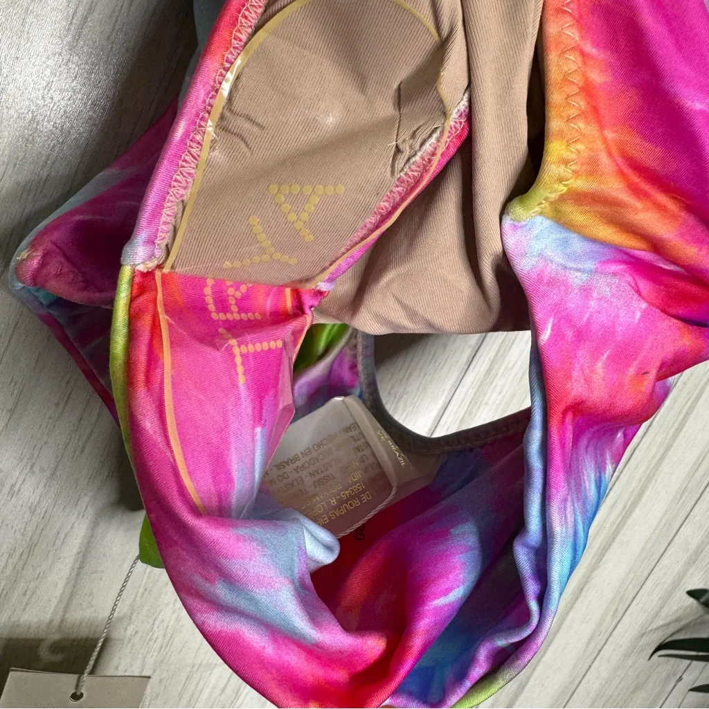 NWT Triya Maio Sereia Rainbow Tie Dye Low Scoop Back One Piece Swimsuit size XS Pink - Image 12