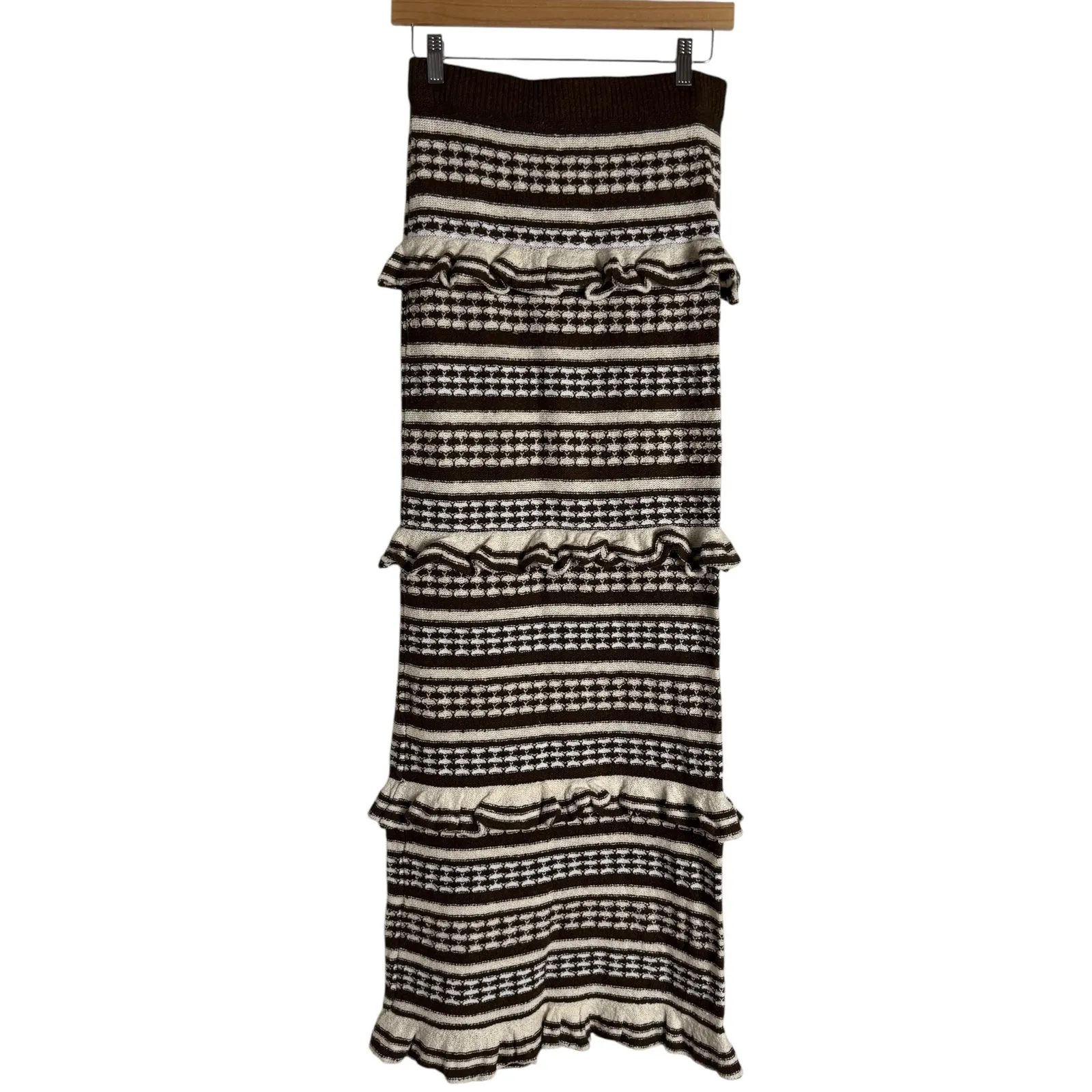 Tularosa Kaely Brown Ivory Knit Square Neck Crop Top Maxi Skirt Set S - Image 11