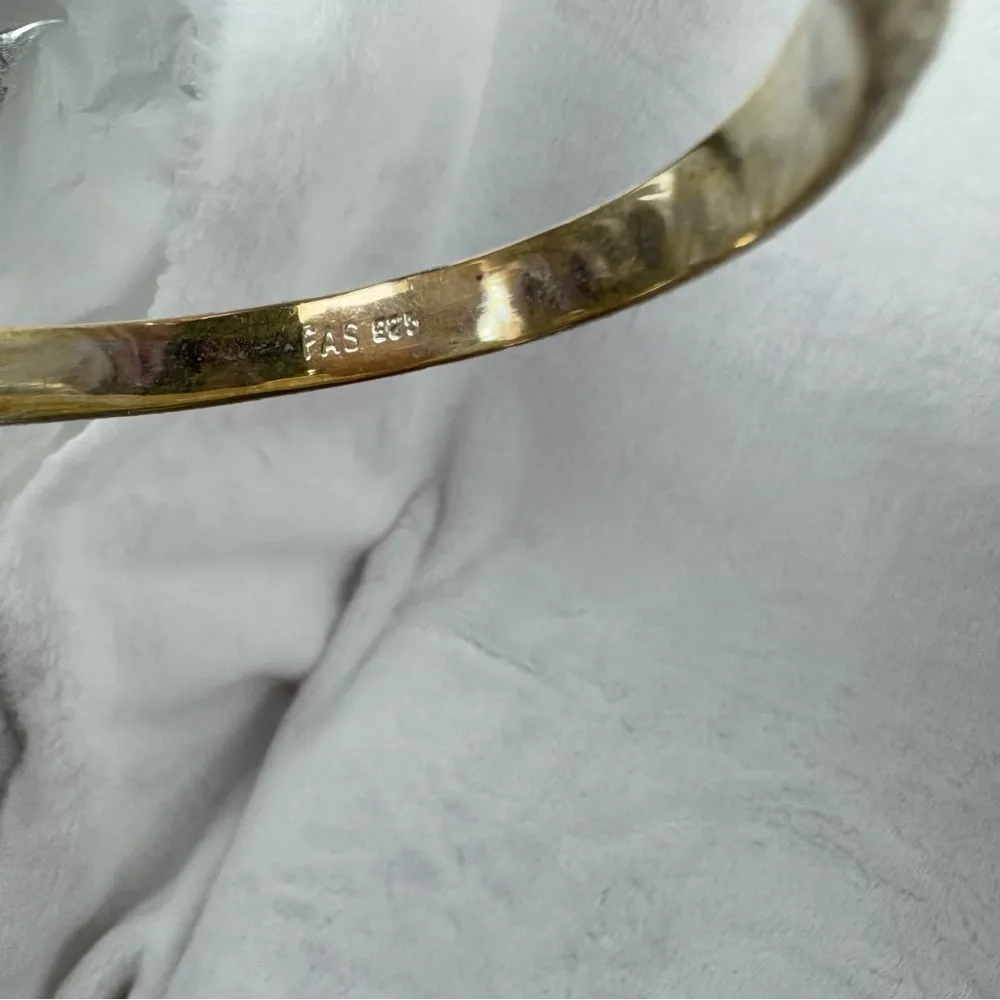 Stamped Sterling Silver Etched Bangle Bracelet with Security Chain Clasp FAS 925 - Image 6