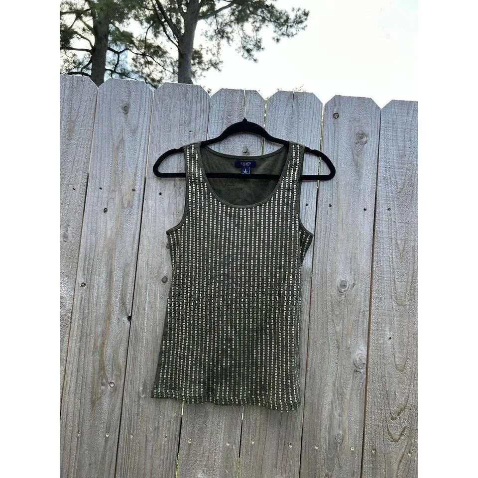 Green sequin tank by chaps size small - Image 2