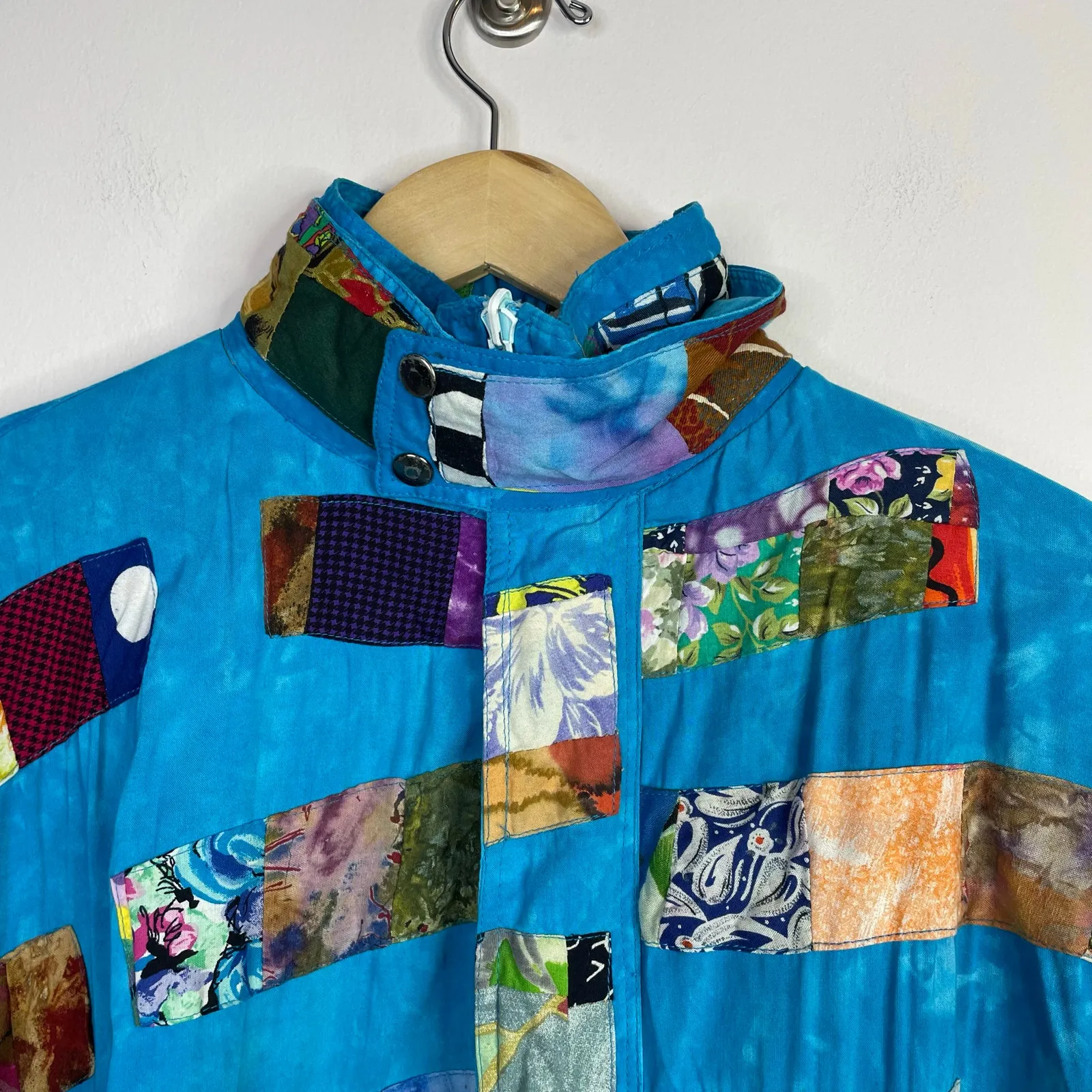 Nativewear Designs Vintage Patchwork Quilt Slouchy Bomber Jacket womens XL Blue - Image 2