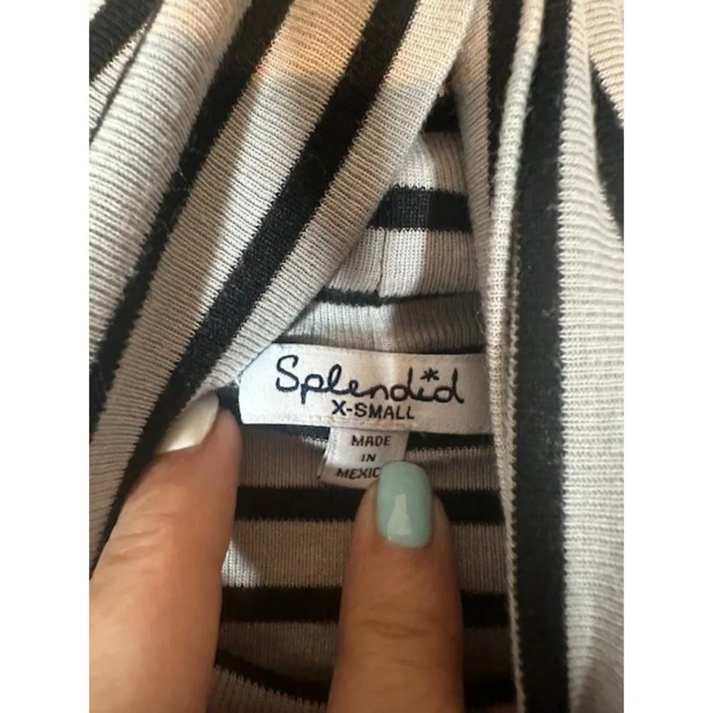 Splendid White & Black Striped Long Sleeve Turtle Neck Shirt Women Sz XS - Image 7