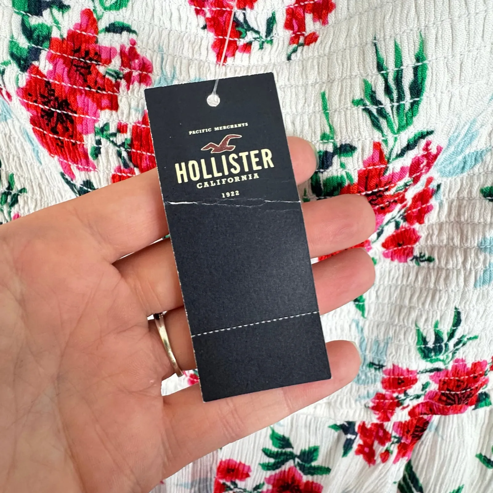 Hollister NWT 100% Viscose Floral Off Shoulder Smocked Faux Wrap Midi Dress Sz M - Image 7