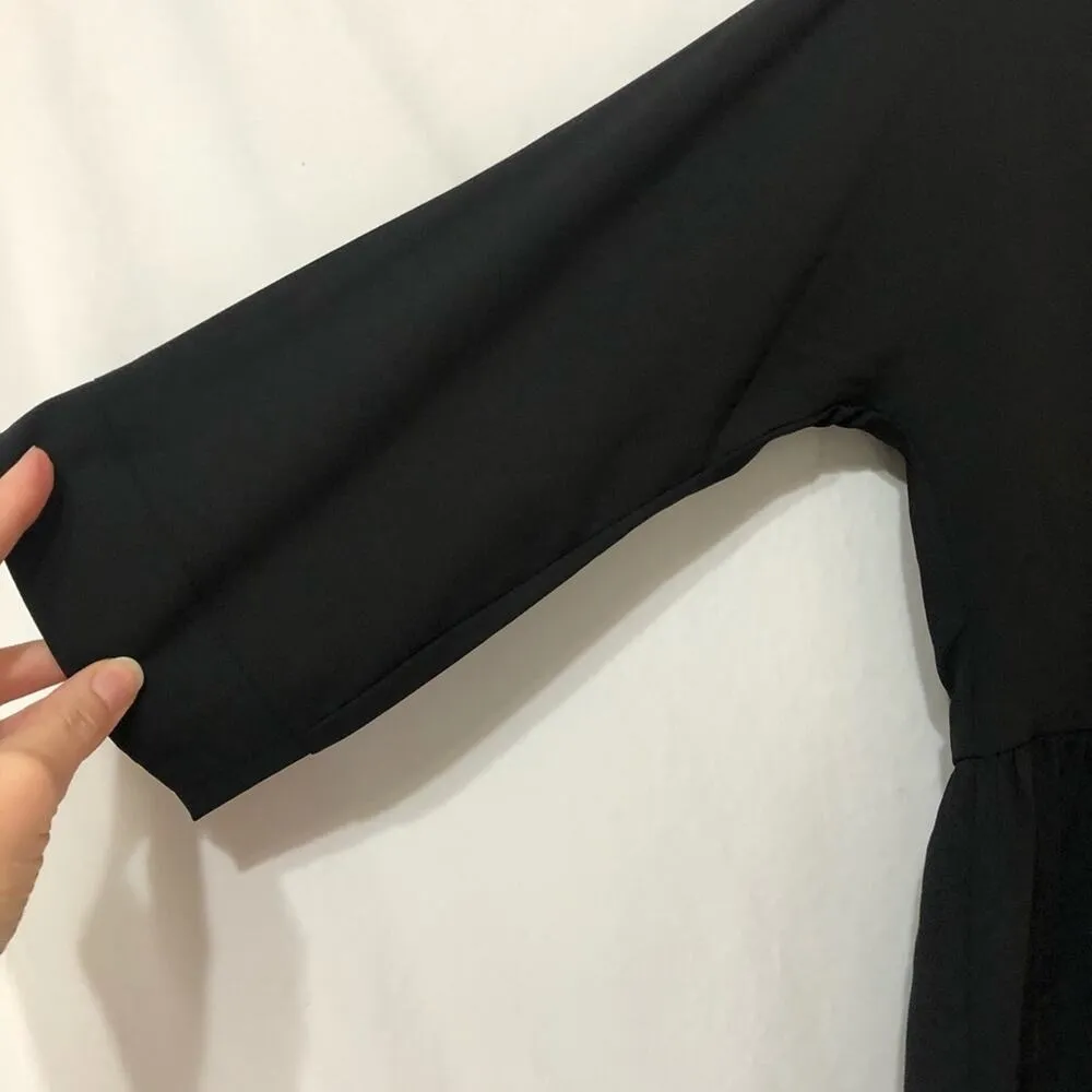 Lucca Black 3/4 Sleeve Cutout Blouse Womens S 3/4 Sleeve Top Peplum - Image 2